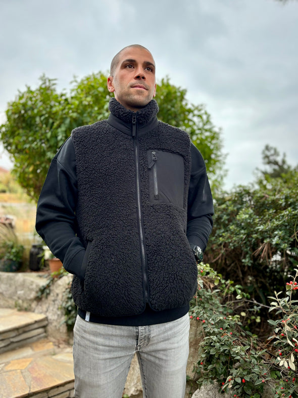 Veste mixte sans manche sherpa noir
