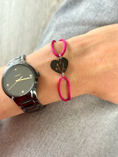 Bracelet 42 fushia coeur noir