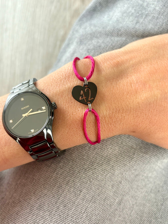 Bracelet 42 fushia coeur noir