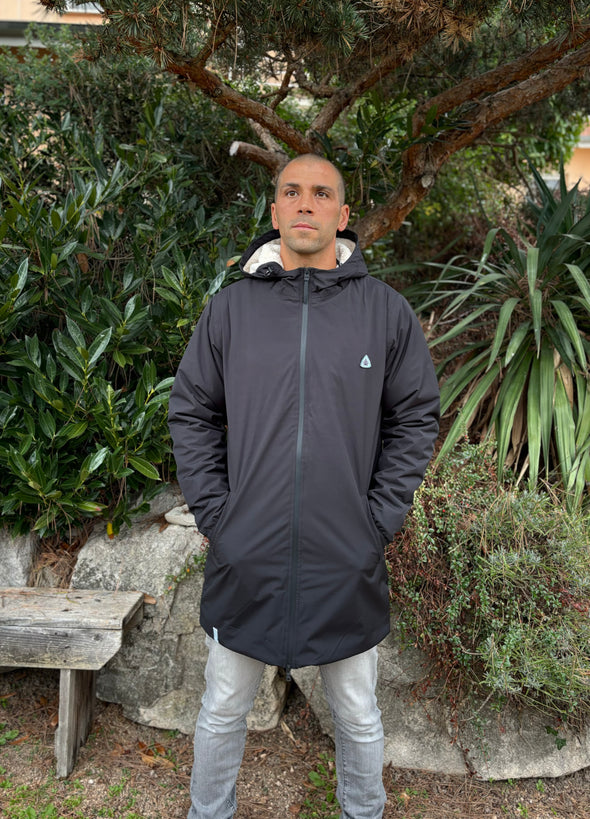 Coupe vent imperméable fourré sherpa mixte noir