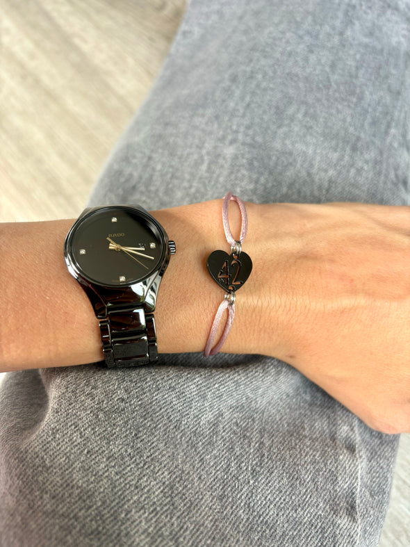 Bracelet 42 vieux rose coeur noir