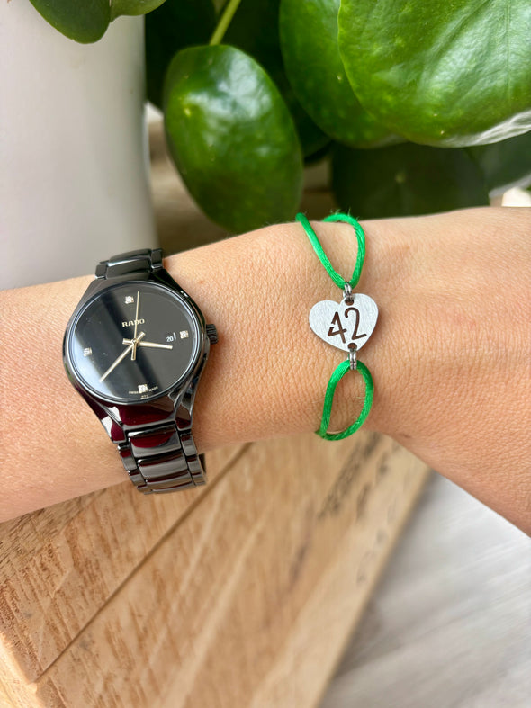 Bracelet 42 vert coeur inox