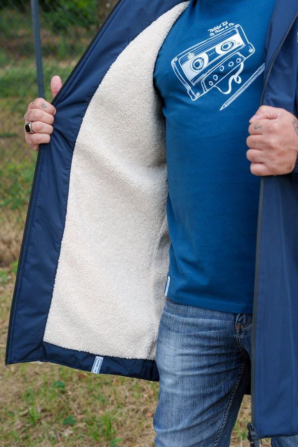 Coupe vent imperméable fourré sherpa mixte marine