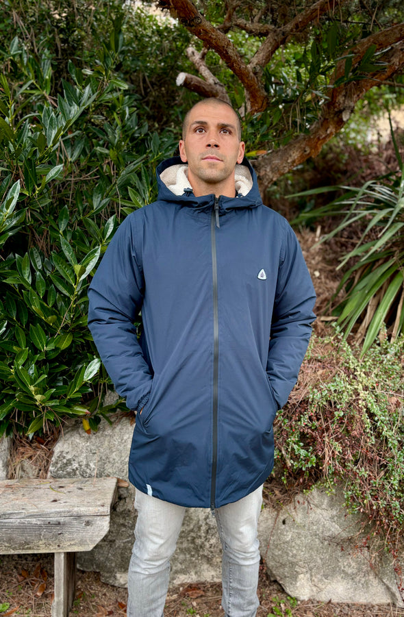 Coupe vent imperméable fourré sherpa mixte marine