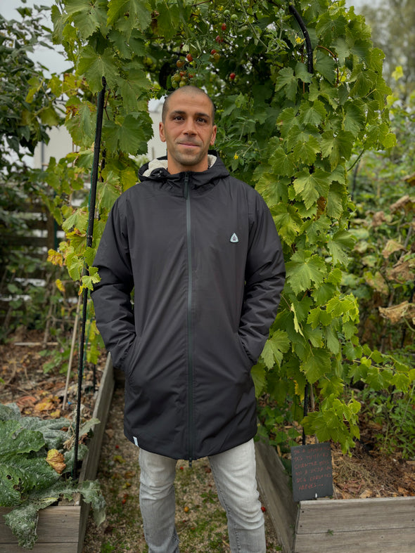 Coupe vent imperméable fourré sherpa mixte noir