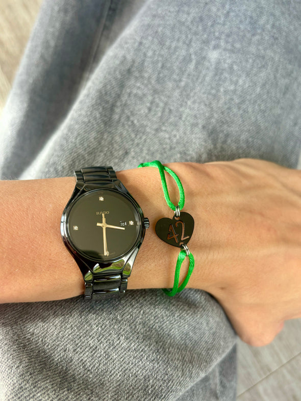 Bracelet 42 vert coeur noir