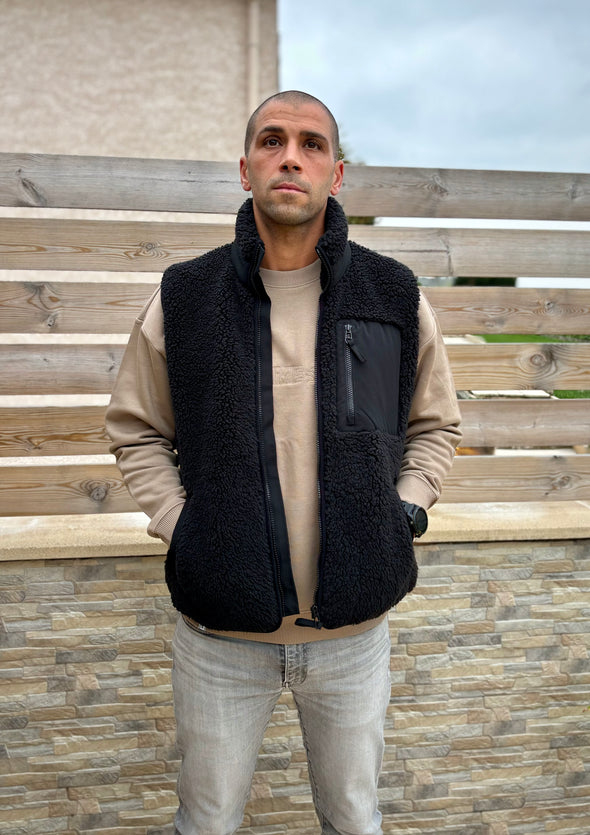 Veste mixte sans manche sherpa noir