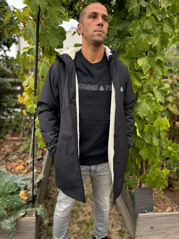 Coupe vent imperméable fourré sherpa mixte noir