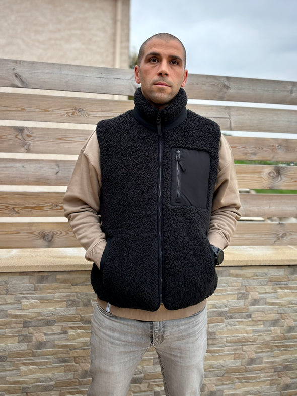 Veste mixte sans manche sherpa noir