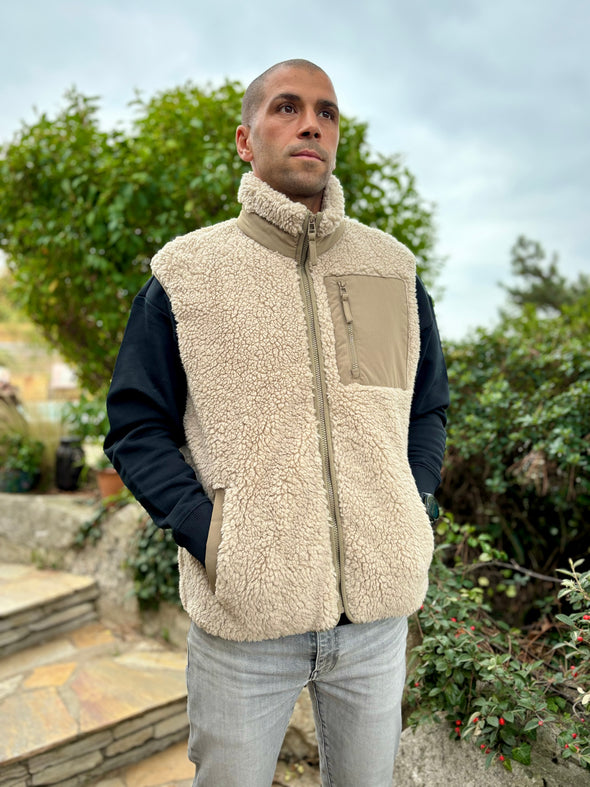 veste mixte sherpa sans manche sable