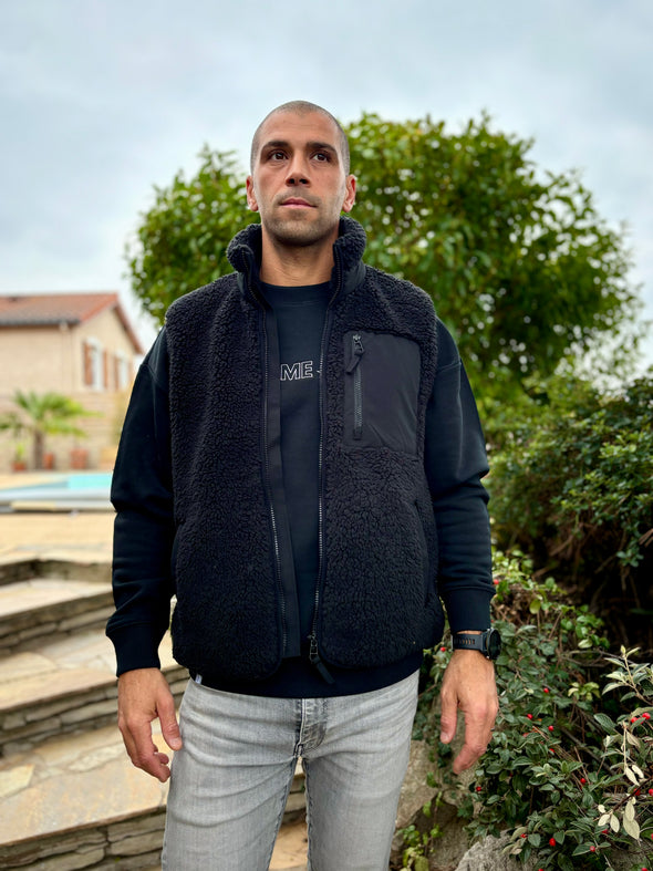 Veste mixte sans manche sherpa noir