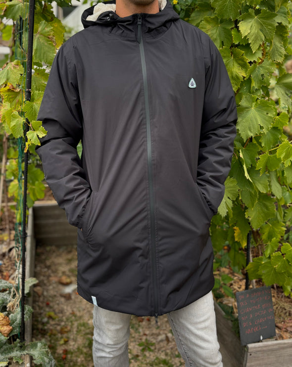 Coupe vent imperméable fourré sherpa mixte noir