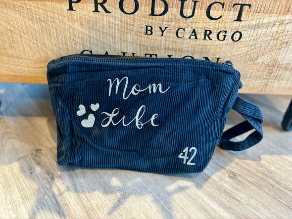 Pochette velours Mom Life marine