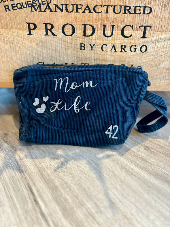 Pochette velours Mom Life marine