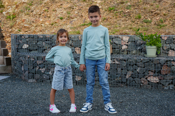 Tee-shirt manches longues sauge enfant mixte
