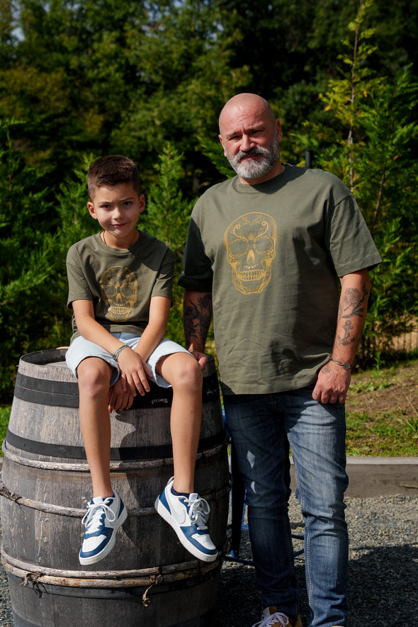 Tee-shirt kaki tête de mort enfant