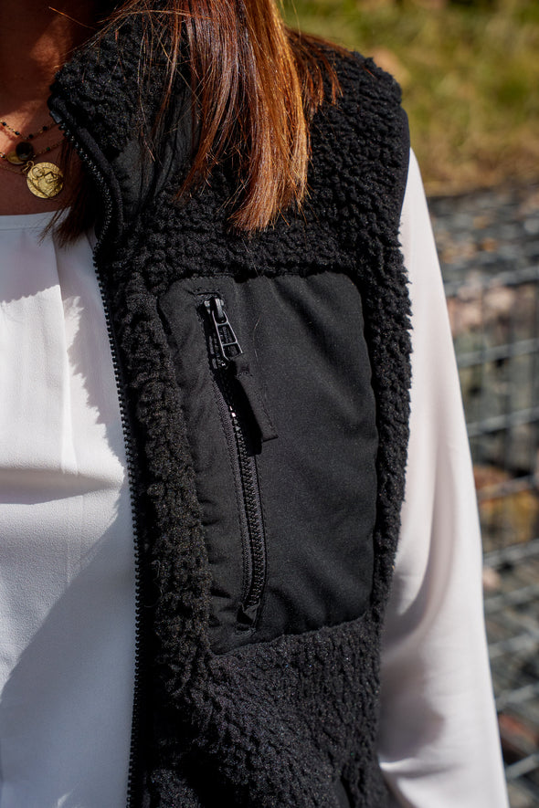 Veste mixte sans manche sherpa noir