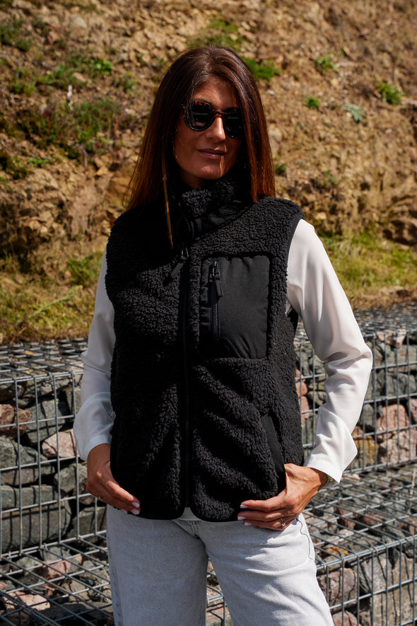 Veste mixte sans manche sherpa noir