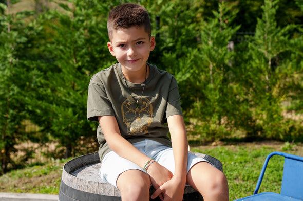 Tee-shirt kaki tête de mort enfant