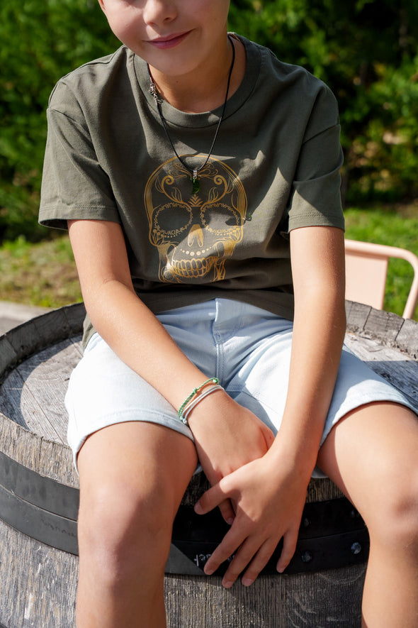 Tee-shirt kaki tête de mort enfant