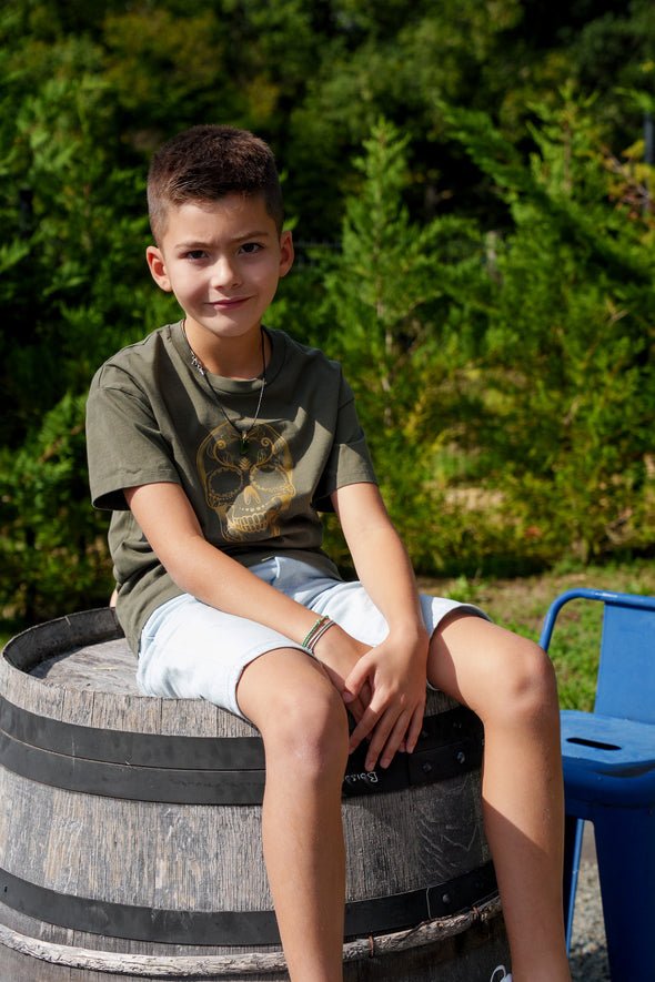 Tee-shirt kaki tête de mort enfant