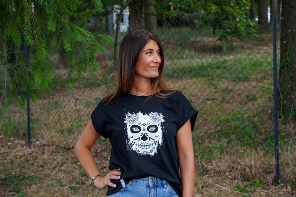 Tee-shirt tête de mort noir femme