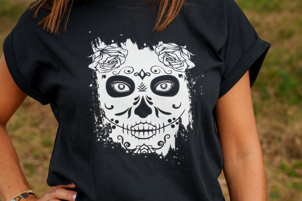 Tee-shirt tête de mort noir femme