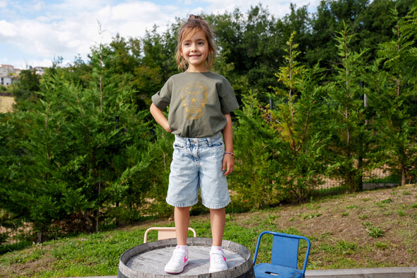 Tee-shirt kaki tête de mort enfant