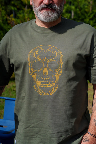 Tee-shirt oversize tête de mort kaki