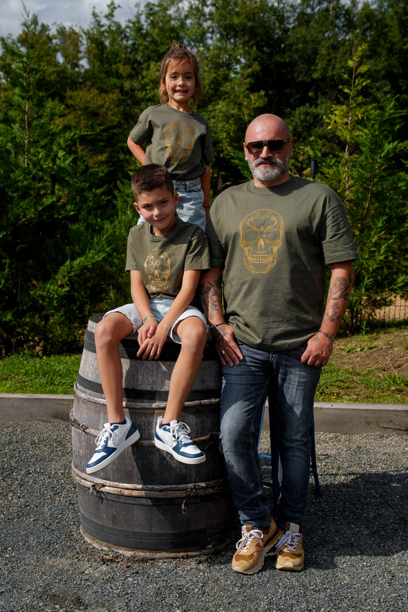 Tee-shirt kaki tête de mort enfant