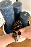 Bracelet 42 Médaille Noire Satin Rose